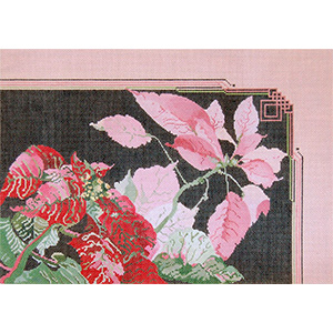 Pink & Red Poinsettias Christmas Pillow - Hand Painted Needlepoint Canvas by Joy Juarez