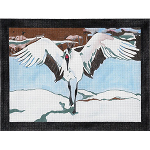 Japanese Snow Crane - Hand Painted Needlepoint Canvas by Joy Juarez