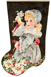 Lettie and Christmas Rose - Hand Painted Needlepoint Christmas Stocking Canvas by Joy Juarez