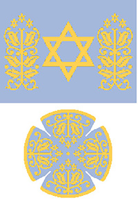 Star With Side Leaf Flower Tallit Canvas and Yarmulke Combination