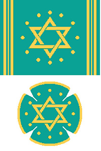 Circle Dot Star in Teal & Gold Tallit Canvas and Yarmulke Combination
