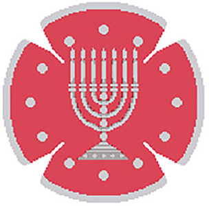 Circle Dot Menorah in Coral & Silver Yarmulke