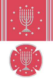Circle Dot Menorah in Coral & Silver Tallit Canvas and Yarmulke Combination