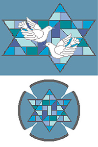 Stained Glass Doves Blue Needlepoint Tallis Canvas and Needlepoint Yarmulke Combination