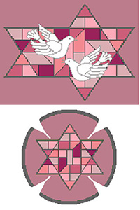 Stained Glass Doves Red Needlepoint Tallis Canvas and Needlepoint Yarmulke Combination