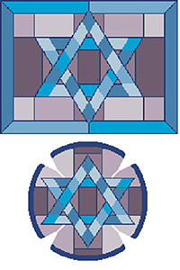 Mosaic Star Blue Needlepoint Tallis Canvas and Needlepoint Yarmulke Combination