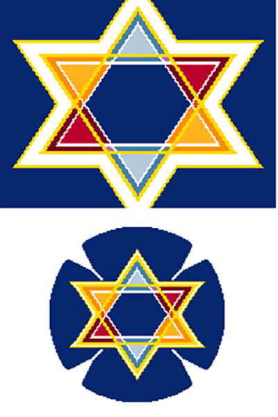 Tri-Color Star Needlepoint Tallis Canvas and Needlepoint Yarmulke Combination