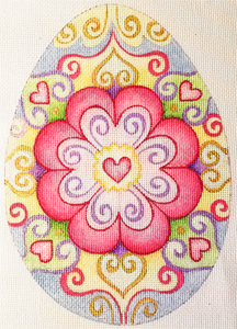 Heart Flower Egg Hand Painted Needlepoint Canvas from Laurie Furnell