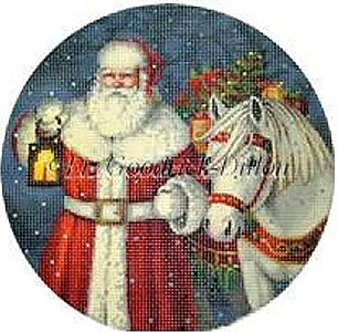 Liz Goodrick-Dillon Hand Painted Christmas Ornament - Santa with Horse and Presents