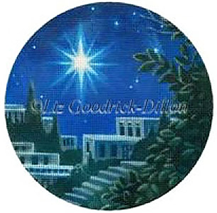 Liz Goodrick-Dillon Hand Painted Needlepoint Christmas Ornament - Star and City