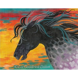Liz Goodrick-Dillon Hand Painted Needlepoint - Fire Horse