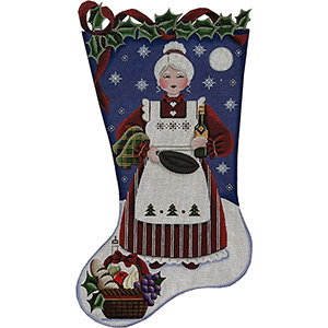 Chef Mrs Clause Hand Painted Stocking Canvas from Rebecca Wood