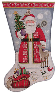 Forest Friends Santa Hand Painted Stocking Canvas from Rebecca Wood