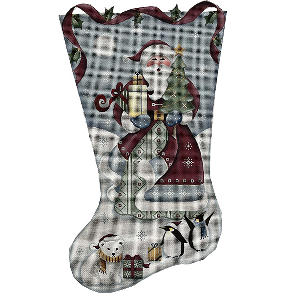 Arctic Santa Hand Painted Stocking Canvas from Rebecca Wood