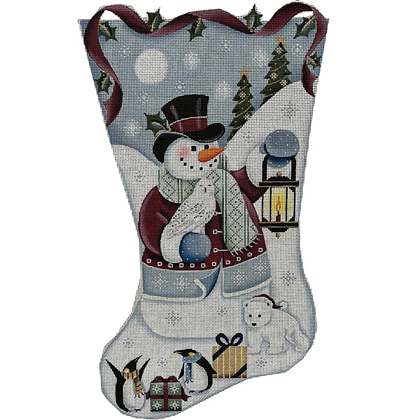 Arctic Snowman Hand Painted Stocking Canvas from Rebecca Wood