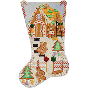 Gingerbread Christmas Hand Painted Stocking Canvas from Rebecca Wood 13 Count Toe Right