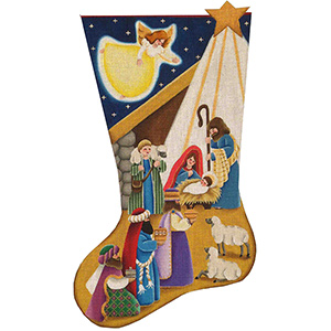 Nativity Christmas Hand Painted Stocking Canvas from Rebecca Wood