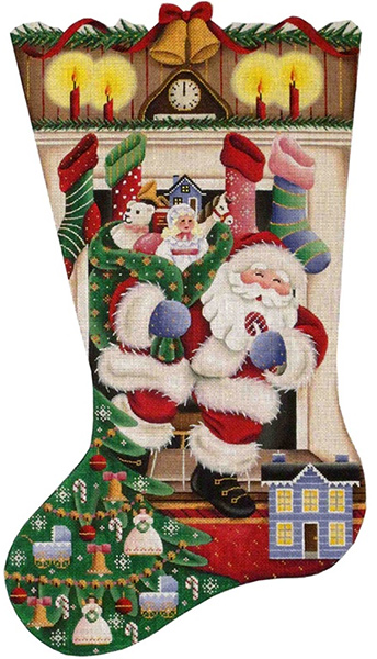 Out of the Fireplace (Girl) Hand Painted Stocking Canvas from Rebecca Wood