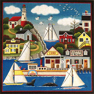 Lighthouse Harbor Hand Painted Needlepoint Canvas from Rebecca Wood