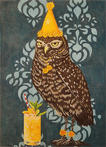 Party Owl Hand Painted Needlepoint Canvas