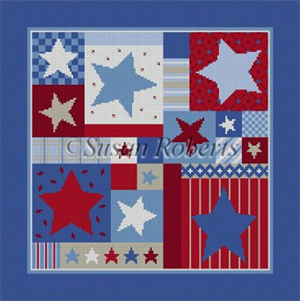 Susan Roberts Needlepoint Designs - Hand-painted Canvas -  Star Patchwork
