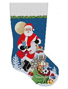 Susan Roberts Needlepoint Designs - Hand-painted Christmas Stocking - Chimney Moonlit Rest