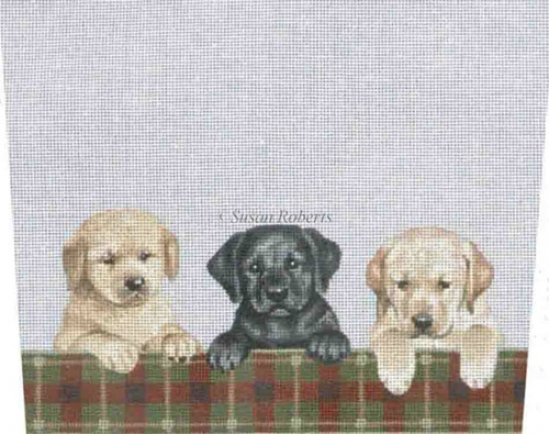 Retriever & Lab Puppies - Hand-Painted Needlepoint Stocking Topper Canvas