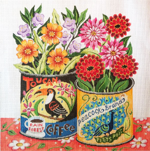 Two Cans Hand Painted Needlepoint Canvas from Rennie Marquez