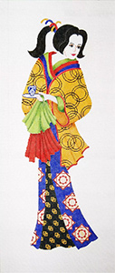 Geisha Wall Hanging 2 - Hand-Painted Needlepoint Tapestry Canvas from Trubey Designs