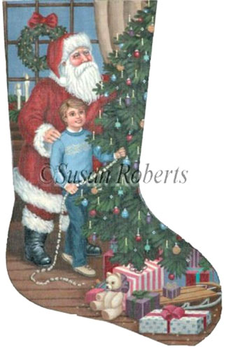 Theodore and Santa Needlepoint Stocking Canvas