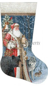 Woodland Territorial Santa - 18 Count Hand Painted Needlepoint Stocking Canvas