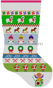 Susan Roberts Needlepoint Designs - Hand-painted Christmas Stocking - Caroler Stripe Stocking