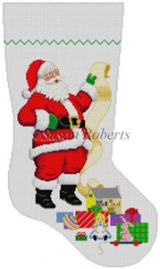 Susan Roberts Needlepoint Designs - Hand-painted Christmas Stocking - Santa Wish List -Girl Toys