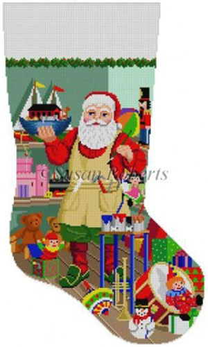 Susan Roberts Needlepoint Designs - Hand-painted Christmas Stocking - Santa Painting Ark