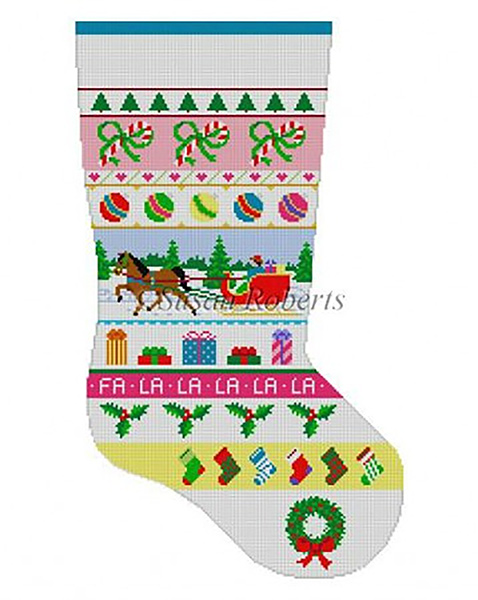 Susan Roberts Needlepoint Designs - Hand-painted Christmas Stocking - Sleigh Ride Stripe Stocking