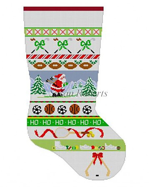Susan Roberts Needlepoint Designs - Hand-painted Christmas Stocking - Sports Stripe Stocking
