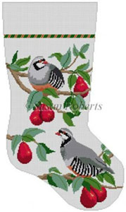 Susan Roberts Needlepoint Designs - Hand-painted Christmas Stocking - Partridge In Red Bartlett Pear Tree