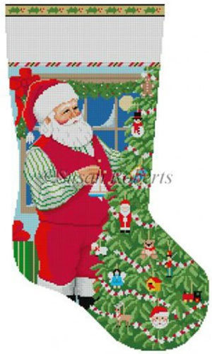 Susan Roberts Needlepoint Designs - Hand-painted Christmas Stocking - Santa Decorating Toy Tree
