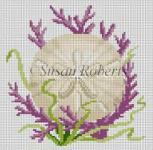 Susan Roberts Needlepoint Designs - Hand-painted Canvas -  Seashell, Sand Dollar 18 Count Canvas