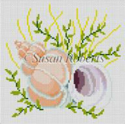 Susan Roberts Needlepoint Designs - Hand-painted Canvas -  Seashell, Whentle Trap