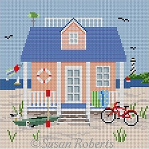 Susan Roberts Needlepoint Designs - Hand-painted Canvas -  Coral Beach Cottage