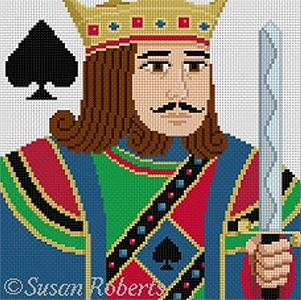 Susan Roberts Needlepoint Designs - Hand-painted Canvas -  King of Spades