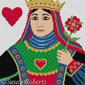 Susan Roberts Needlepoint Designs - Hand-painted Canvas -  Queen of Hearts
