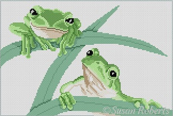 Susan Roberts Needlepoint Designs - Hand-painted Canvas -  Frogs Hangin'