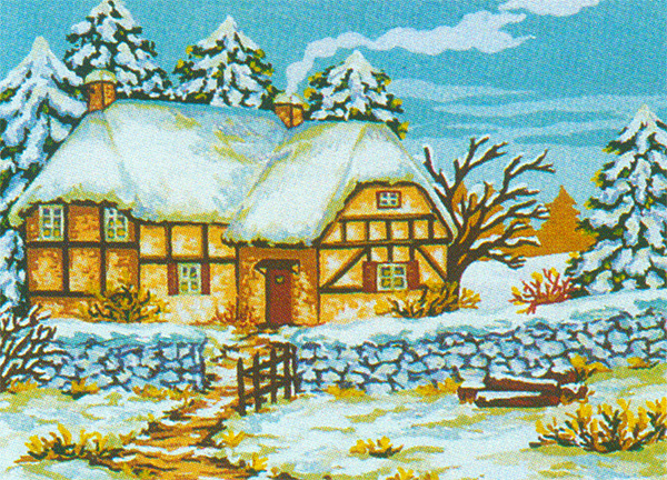 Winter at the Tudor Cottage  - Collection d'Art Needlepoint Canvas