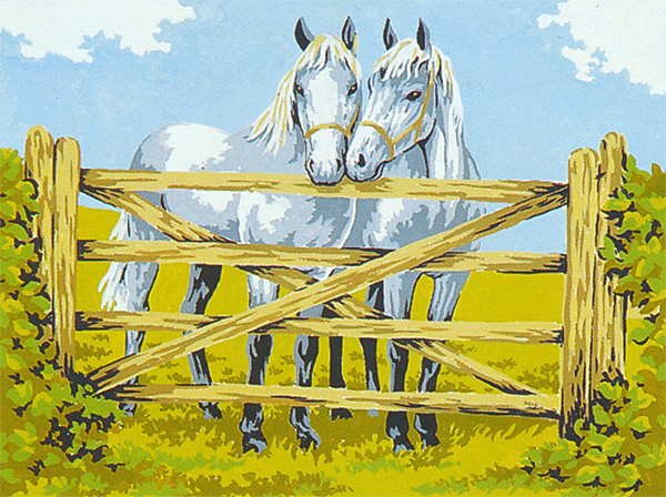 Twin White Horses  - Collection d'Art Needlepoint Canvas