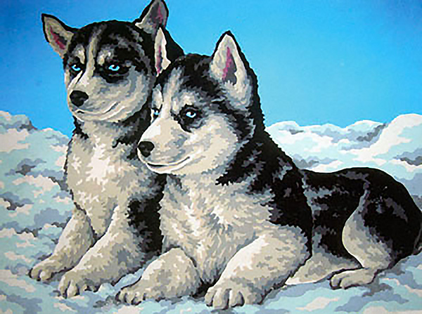 Huskie Puppies  - Collection d'Art Needlepoint Canvas