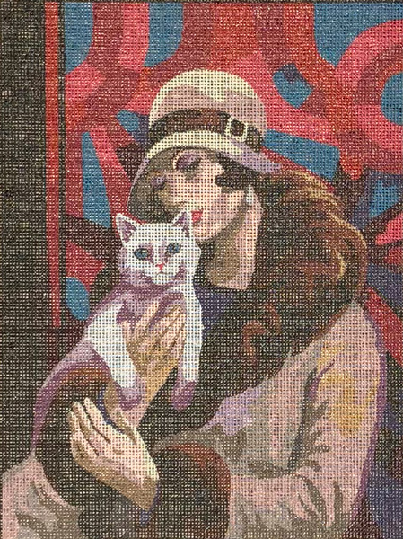 Lady & the White Cat  - Collection d'Art Needlepoint Canvas