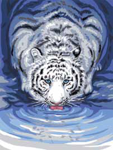 White Tiger Drinking  - Collection d'Art Needlepoint Canvas