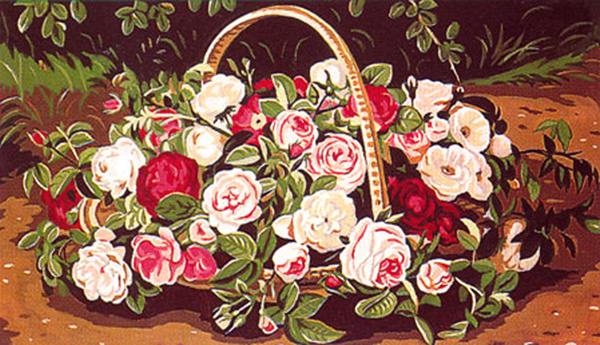 Margot Creations de Paris Needlepoint (Panier de Roses) Basket of Roses Medium Needlepoint Canvas